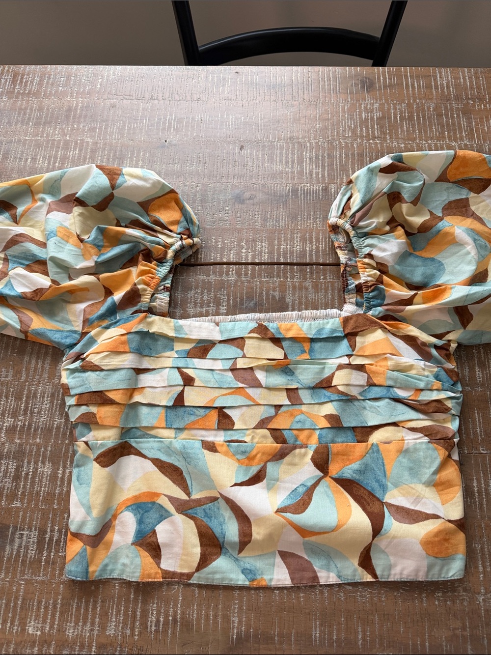 Abercrombie & Fitch Multicolor Abstract Print Puff-Sleeve Crop Top
